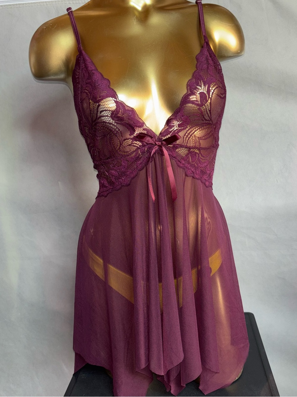 Lace & Mesh Chemise Nightdress in Plum